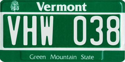 VT license plate VHW038
