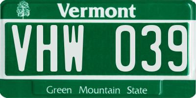 VT license plate VHW039