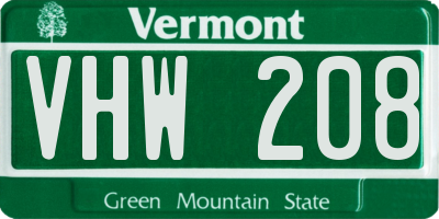 VT license plate VHW208