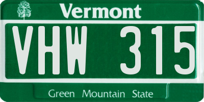 VT license plate VHW315