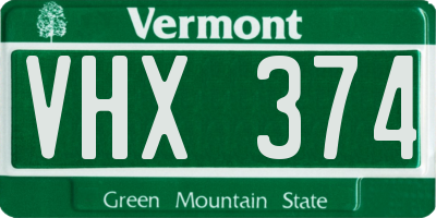 VT license plate VHX374