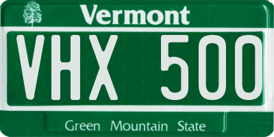 VT license plate VHX500