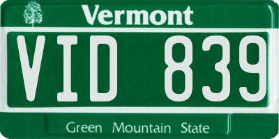 VT license plate VID839