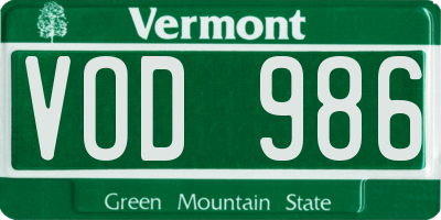 VT license plate VOD986