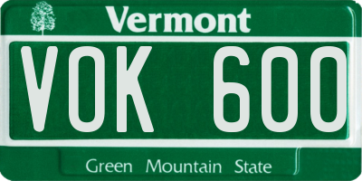 VT license plate VOK600
