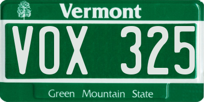 VT license plate VOX325