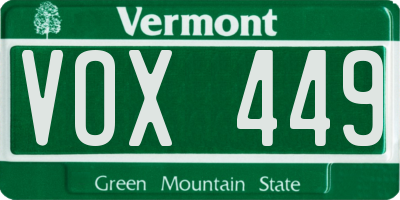 VT license plate VOX449