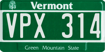 VT license plate VPX314