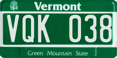 VT license plate VQK038