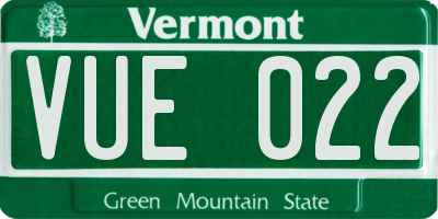 VT license plate VUE022