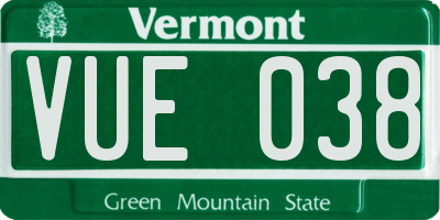 VT license plate VUE038