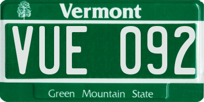 VT license plate VUE092