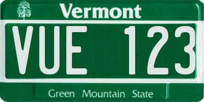 VT license plate VUE123