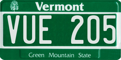 VT license plate VUE205
