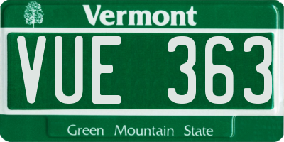 VT license plate VUE363