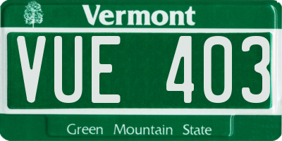 VT license plate VUE403