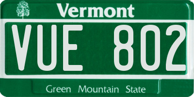 VT license plate VUE802