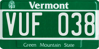 VT license plate VUF038