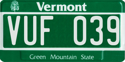 VT license plate VUF039