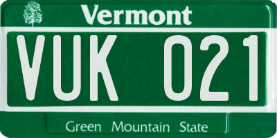 VT license plate VUK021