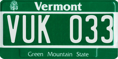 VT license plate VUK033