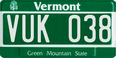 VT license plate VUK038