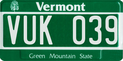 VT license plate VUK039