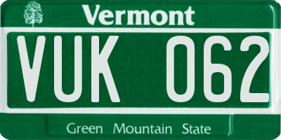 VT license plate VUK062
