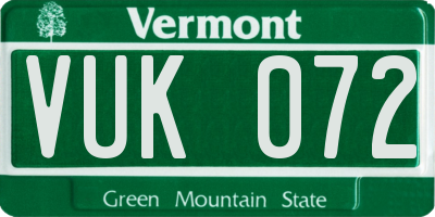 VT license plate VUK072