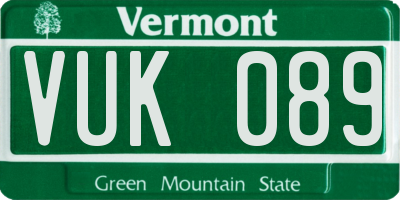 VT license plate VUK089