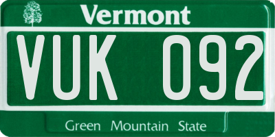 VT license plate VUK092