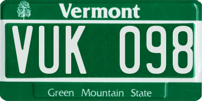 VT license plate VUK098