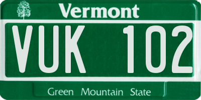 VT license plate VUK102