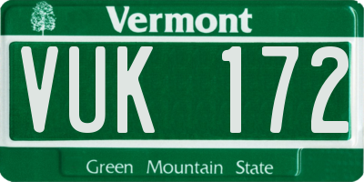 VT license plate VUK172