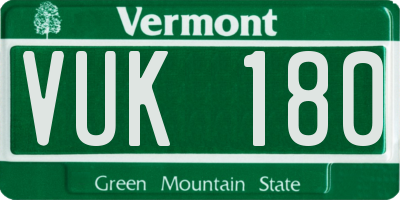 VT license plate VUK180