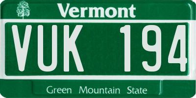 VT license plate VUK194