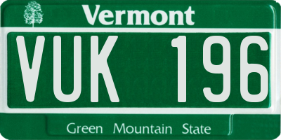 VT license plate VUK196