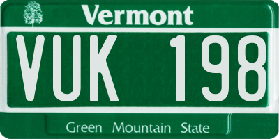 VT license plate VUK198