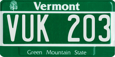 VT license plate VUK203