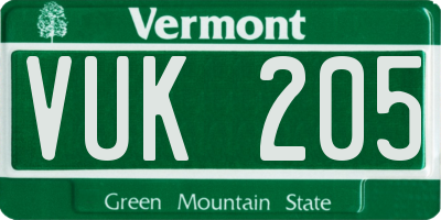 VT license plate VUK205