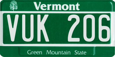 VT license plate VUK206
