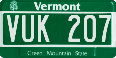 VT license plate VUK207