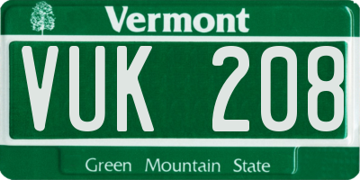 VT license plate VUK208