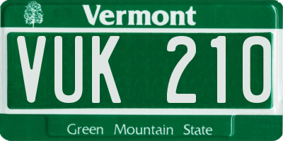 VT license plate VUK210