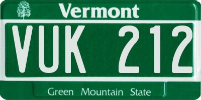 VT license plate VUK212