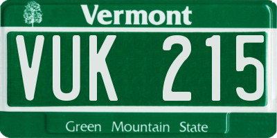 VT license plate VUK215