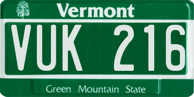 VT license plate VUK216