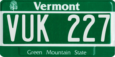 VT license plate VUK227