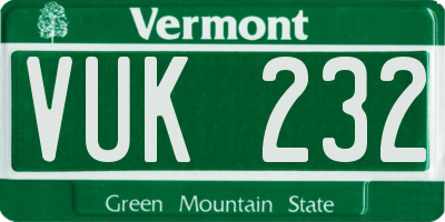 VT license plate VUK232