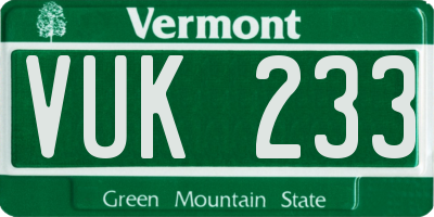 VT license plate VUK233
